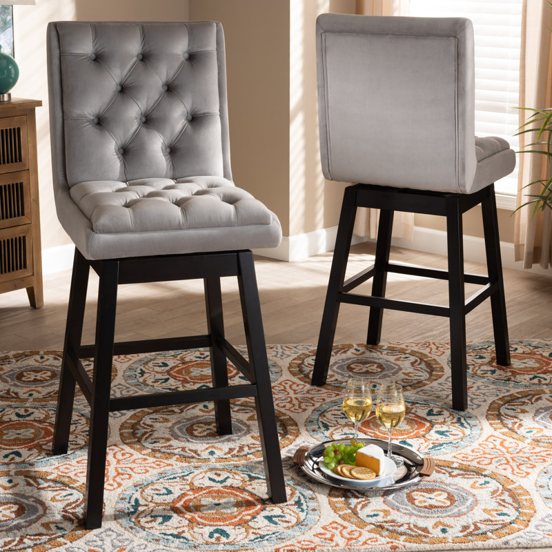 Tabouret de bar pivotant en bois massif de 31 po Thelonius, Gris clair, Wengé