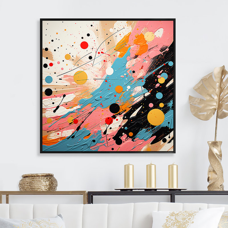 Bleu et rose abstrait Pop Fusion II - art mural Pop, Cadre photo noir, H 16 po x l 16 po