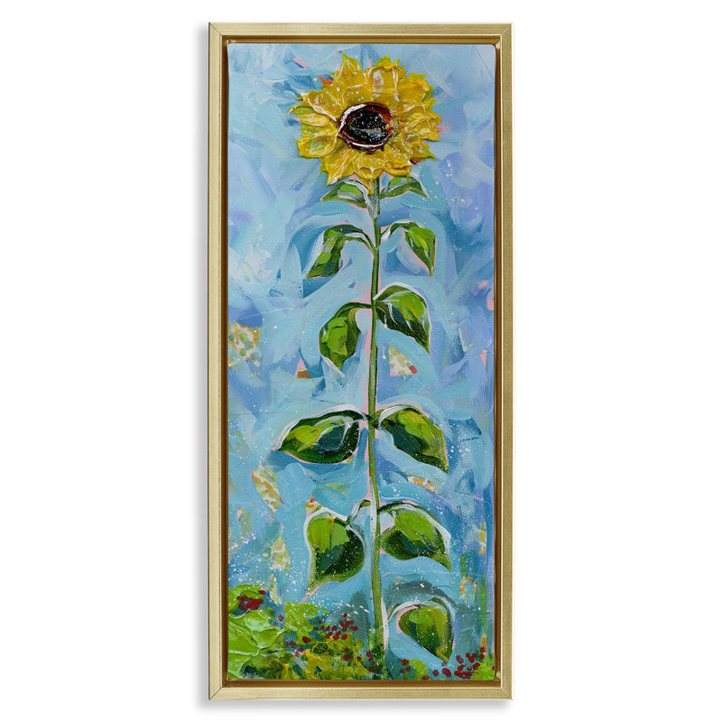  Grand art mural sur toile tournesol par Estelle Grengs, H 25 po x l 11 po, Cadre flottant métallique doré