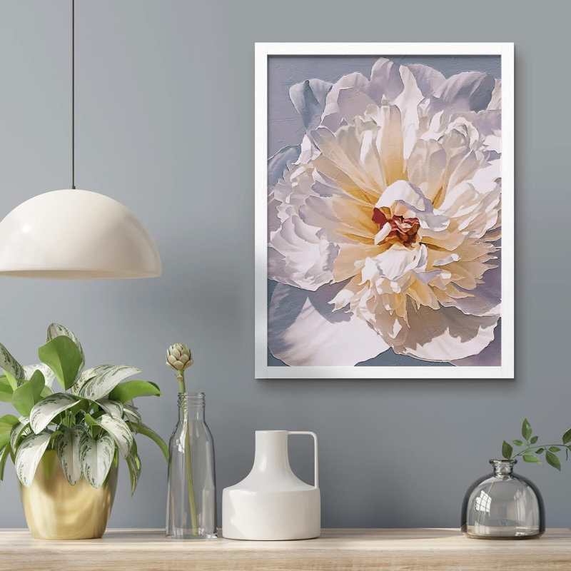«Pastel White Carnation Flower Wall Art Floral Botanical Prints Decor For Living Room, encadré sur papier», Blanc