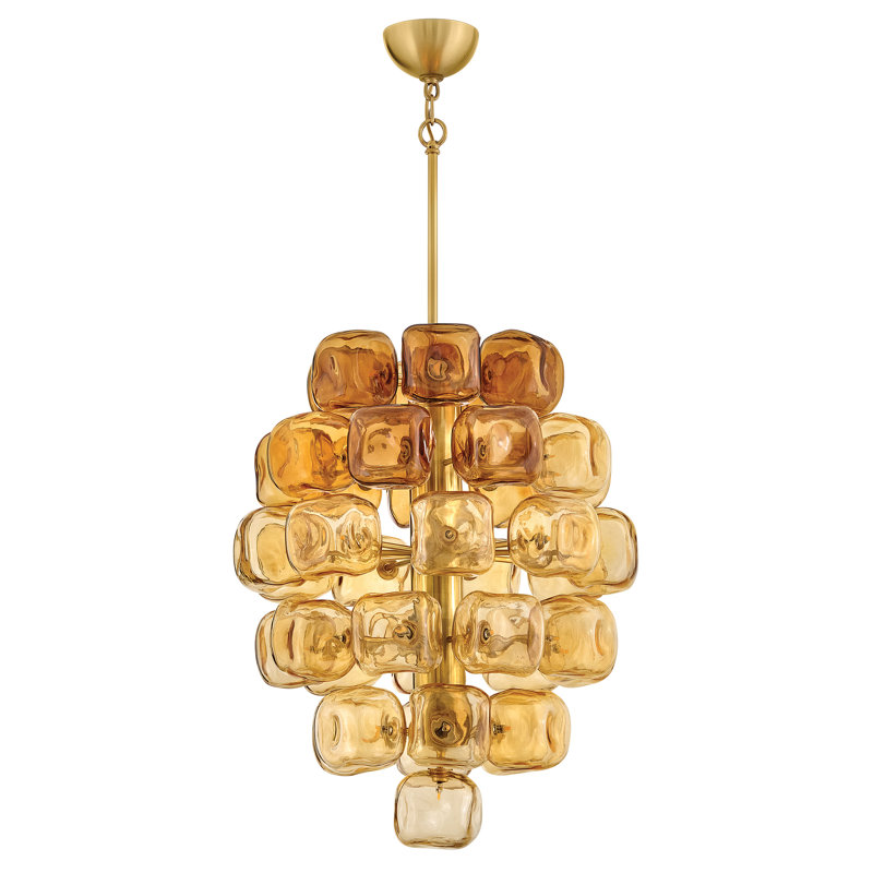Fredrick Ramond Perriand Small Chandelier, Unlacquered Brass, 30" H x 24" W x 24" D