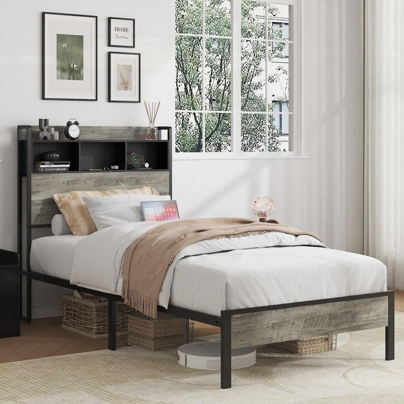 Tiwn Size Bed Frame With Storage Space, Twin