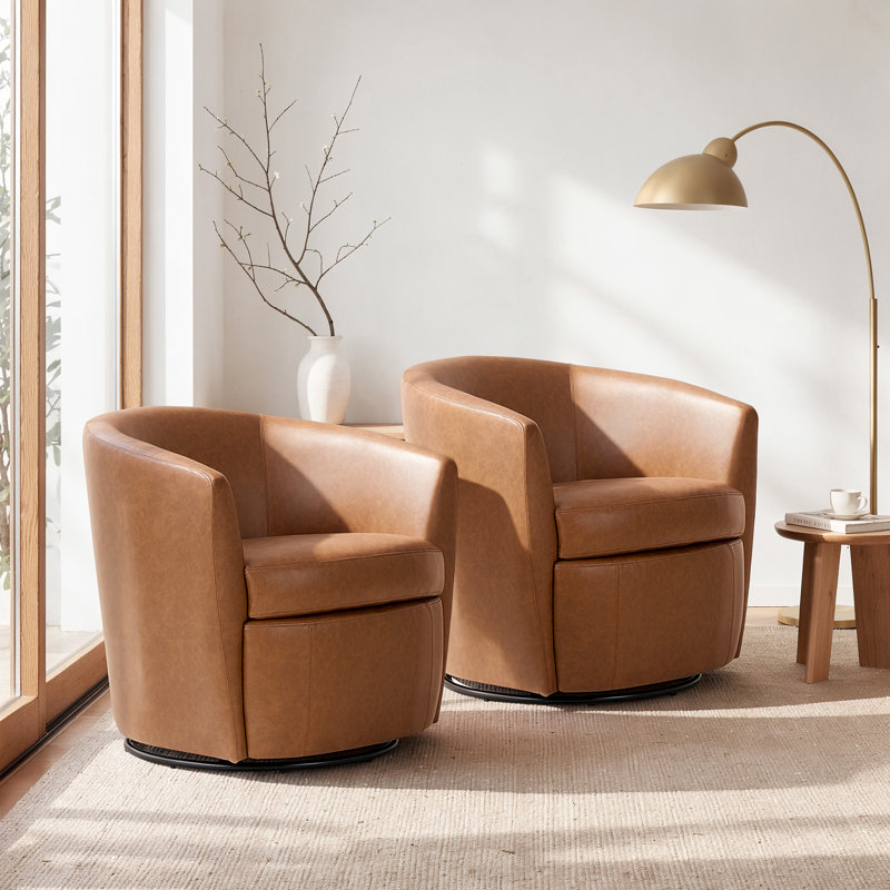 Fauteuil demi-tonneau pivotant en similicuir - aucun assemblage requis, Similicuir brun
