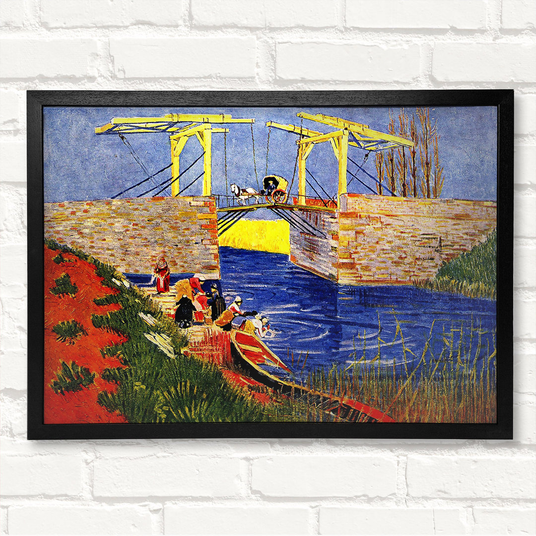 Die Langlois-Brücke in Arles mit wäschenden Frauen von Vincent Van Gogh - Geschlossener Eckrahmen Kunstdrucke auf Holz