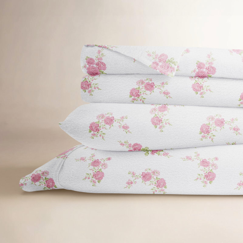 Varkala Riesel Cozy Cotton Flannel Sheet Set - Rose Bunch, Pink /Roses, Full Sheet Set