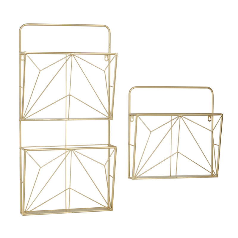 Metal 3 Slot Geometric Gold Wall Shelf Set