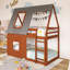 Lit superposé simple au-dessus de simple avec cadre en bois avec toit, échelle et 2 fenêtres