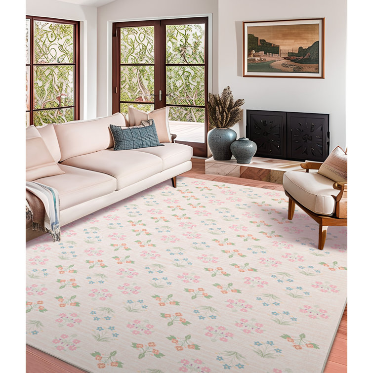 Vintage Blossom Print Machine Washable Area Rug