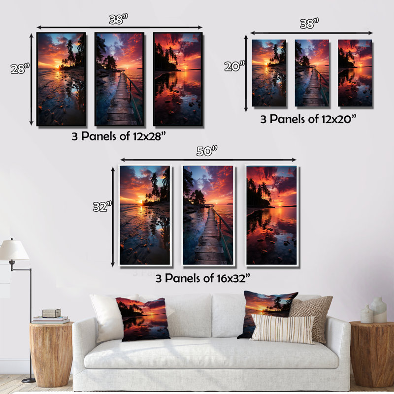 «Dominicana Tropical Sunset Reflections», 3 pièces sur toile, Toile tendue, H 40 po x l 60 po