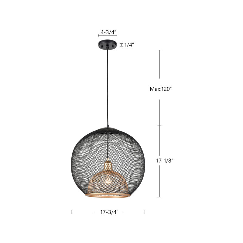 Luminaire suspendu 1 en 1 Gibraltar Gibraltar, Noir / or, H 17 po x l 18 po x P 18 po