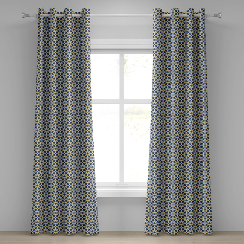 Dakota Fields Floral Grommet Curtain Decorative 2-Panel Window Drapes, 50"x72", Dark Blue Pale Mustard, 50" W x 108" L