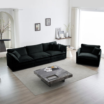 Athenia Chenille Fabric Upholstered Sofa Conversation Set