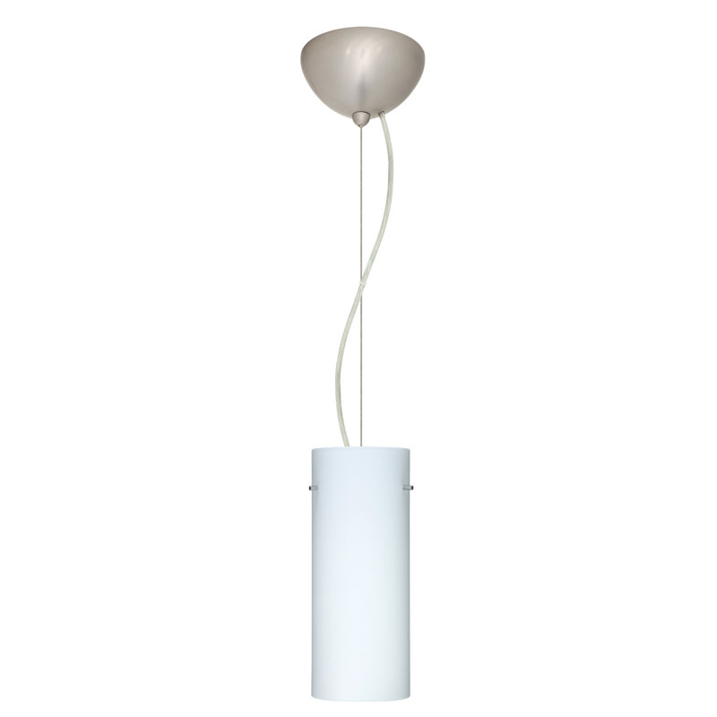 Luminaire suspendu à cylindre simple 1 lumières Martinson, Opale matte, Nickel satiné, DEL