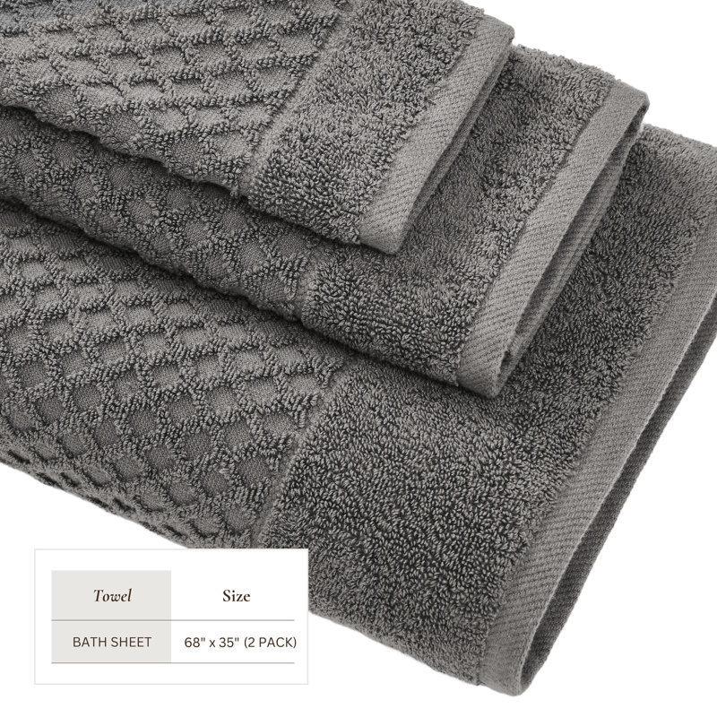 100% coton ultra doux et absorbant, Gris foncé, Bath Sheets - 2 Pack