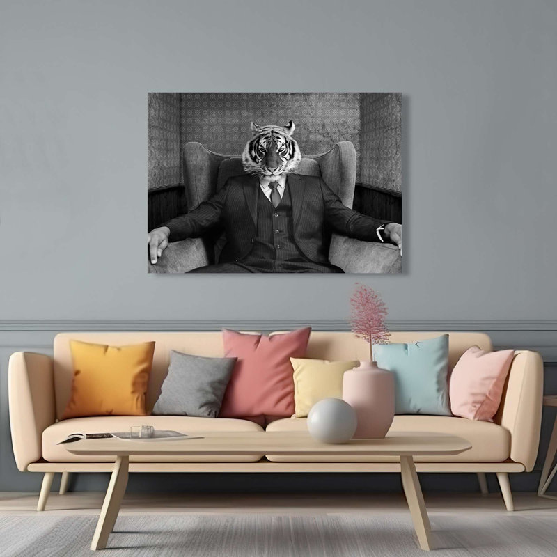 El Tigre (B&W) 1 Piece Wrapped Canvas Wall Art, 90cm H x 120cm W x 4cm D