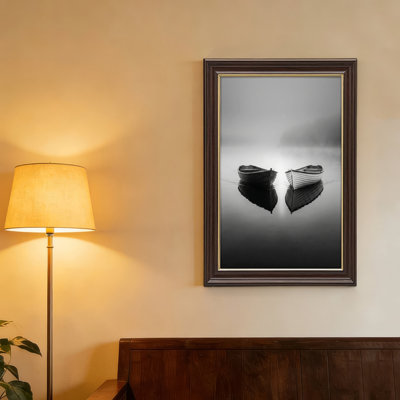 Art mural antique sur toile encadré doré pour le salon, la chambre à coucher, le bureau ou le vestibule - Décoration murale décorative avec reflet de bateau