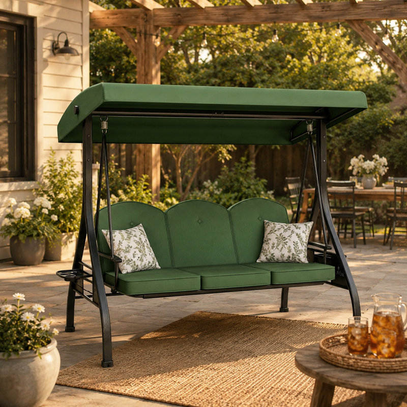 Balancelle-lit convertible 3 places pour terrasse extérieure de 195 cm (77 po) avec auvent réglable et porte-gobelets, capacité de 363 kg (800 lb).