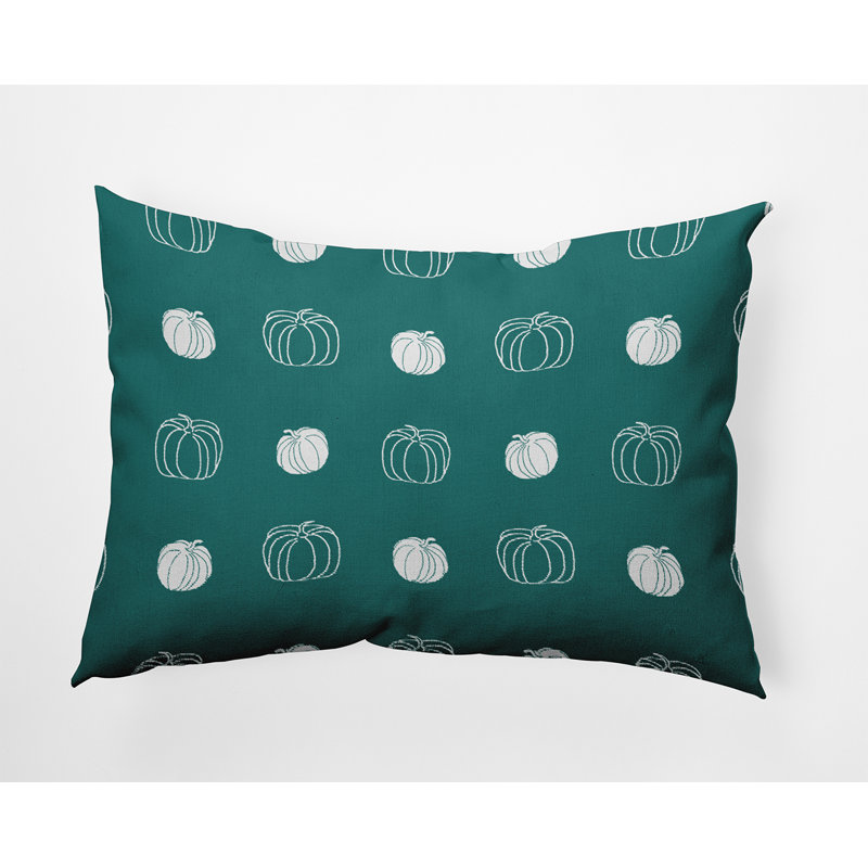 Coussin décoratif intérieur / extérieur Pumpkin, H 14 po x l 20 po, Bleu sarcelle, Rectangle