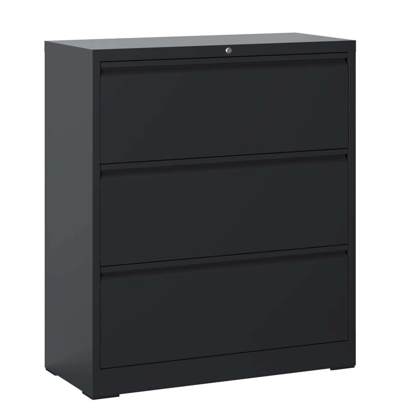Armoire de bureau verrouillable à 3 tiroirs en métal noir pour la gestion des dossiers, Noir