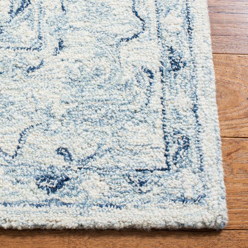 Lethe Oriental Handmade Tufted Wool Blue/Ivory Area Rug, Rectangle 2' x 3'