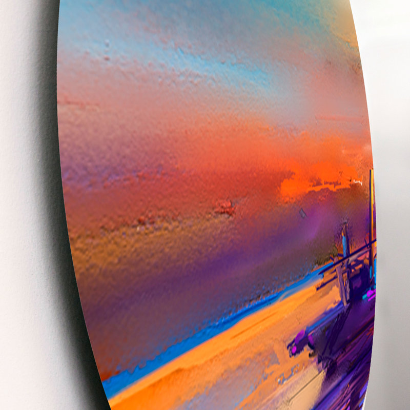 Ensemble de 3 décorations murales coucher de soleil avec petit bateau à l'horizon Horizon I