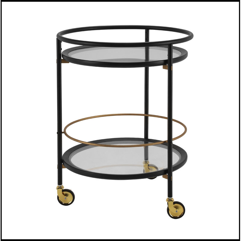 Rond rond avec tablettes en verre trempé, Black