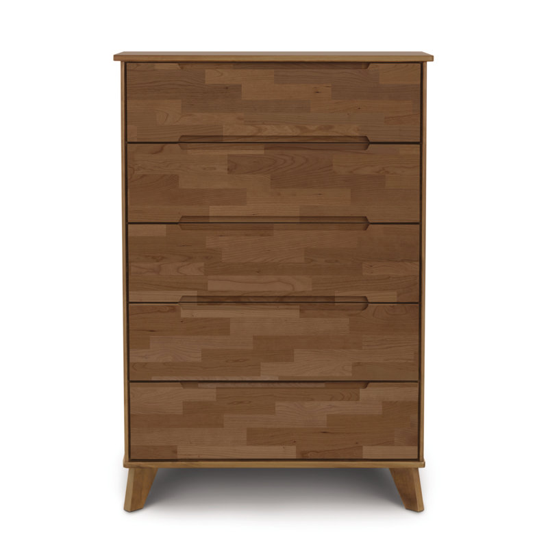 Linn 5 Drawer Wide Dresser, Saddle Cherry