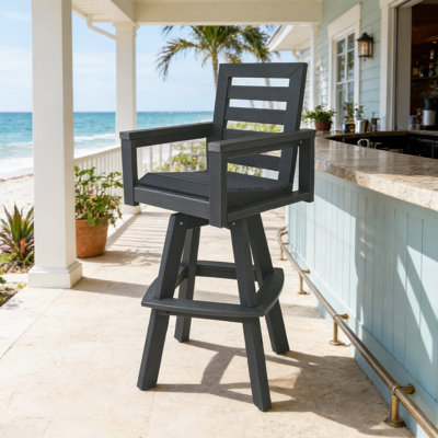 All-Weather Outdoor Swivel Patio Bar Stool, Carbon HDPE High-Density Polyethylene Patio Bar Chair With 360° Swivel & Ladderback, Hot-Embossed Wood Grain