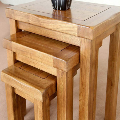 Accokeek Rongyuan Rustic Solid Oak Nest of 3 Coffee Table Side/End/Lamp Nesting Set