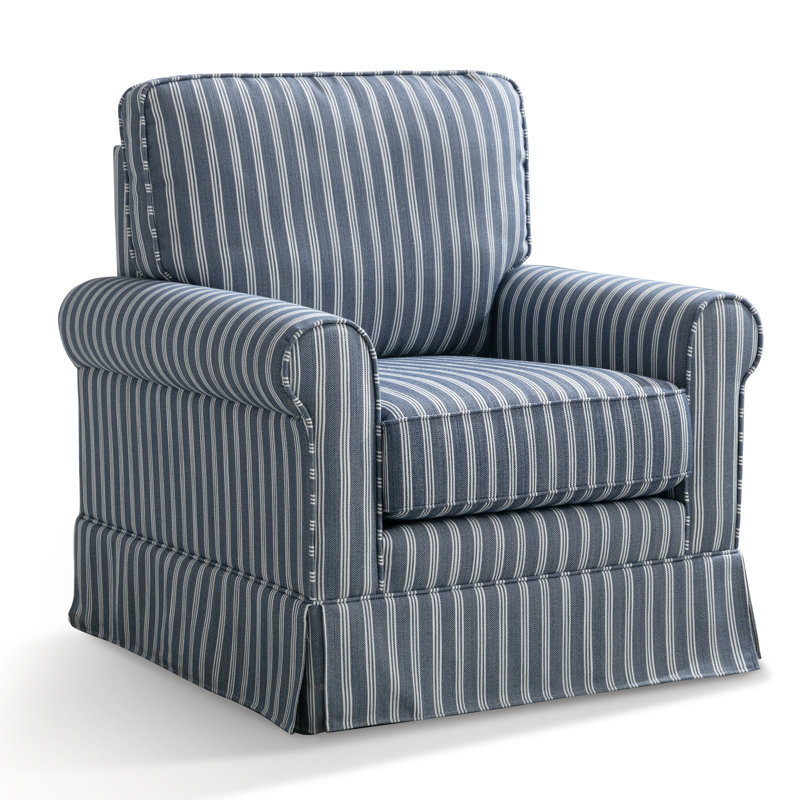 33'' Wide Modern Linen Striped Swivel Upholstered Arm Accent Chair (Set of 7), Blue, 7
