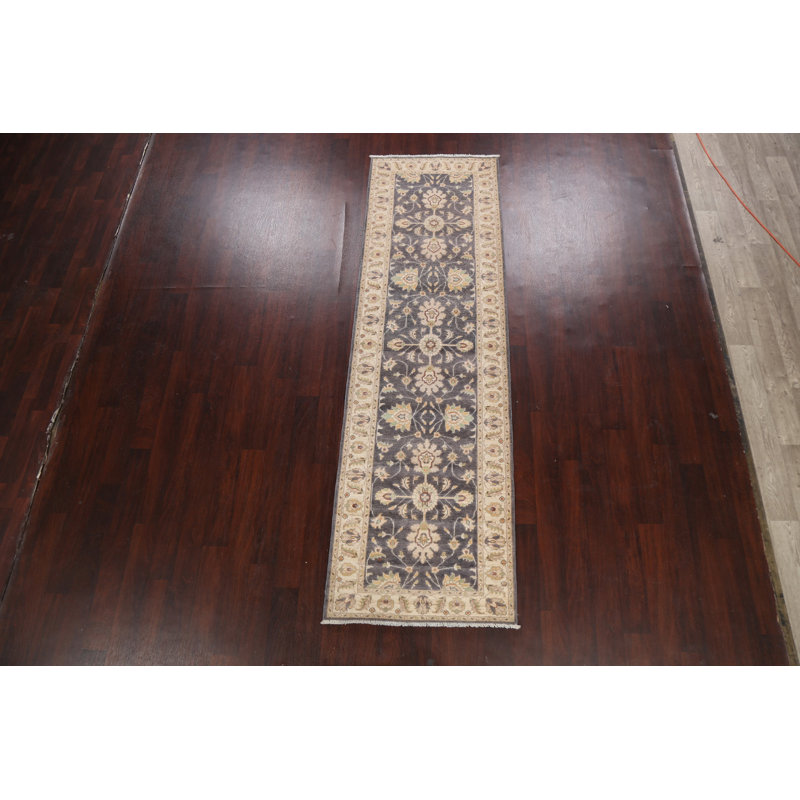 Tapis de couloir unique en laine noué à la main 2 pi 10 po x 9 pi 8 po nouvel âge bleu / ivoire