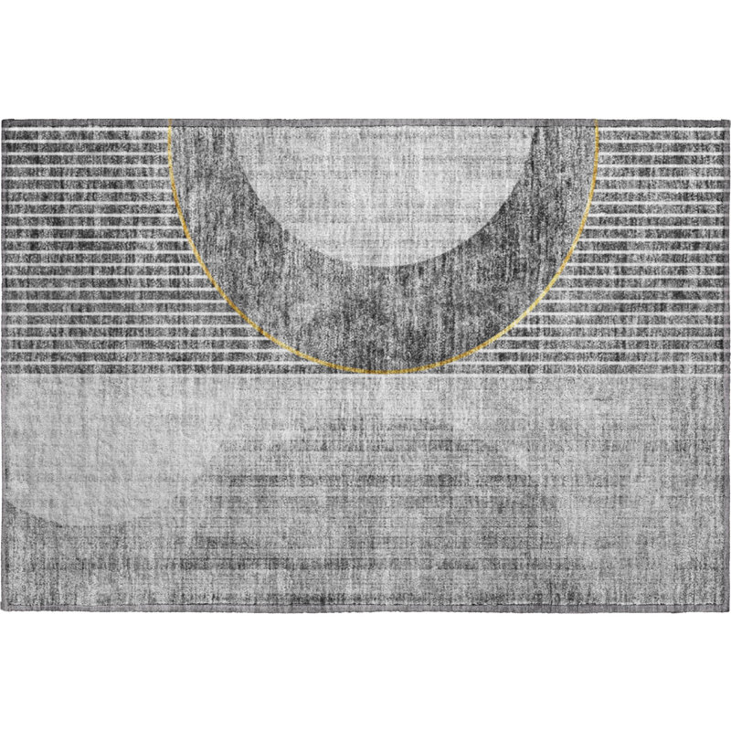 Premium Machine Washable Prisco Charcoal Rug, Rectangle 1'8" x 2'6"