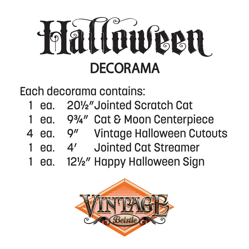 Déco d'Halloween rétro Beistle - ensemble de 8 pièces de décoration d'Halloween rétro avec centre de table articulé pour chat, chat et lune, découpes, banderole de chat et signe Happy Halloween