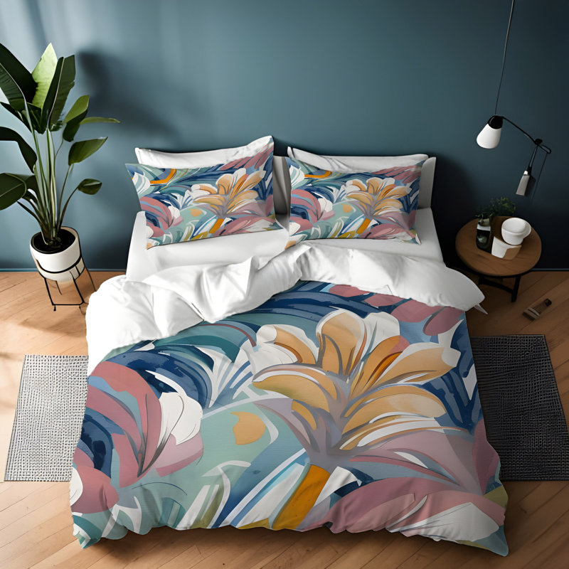 Polyester Floral Duvet Cover, King Duvet Cover + 2 King Shams
