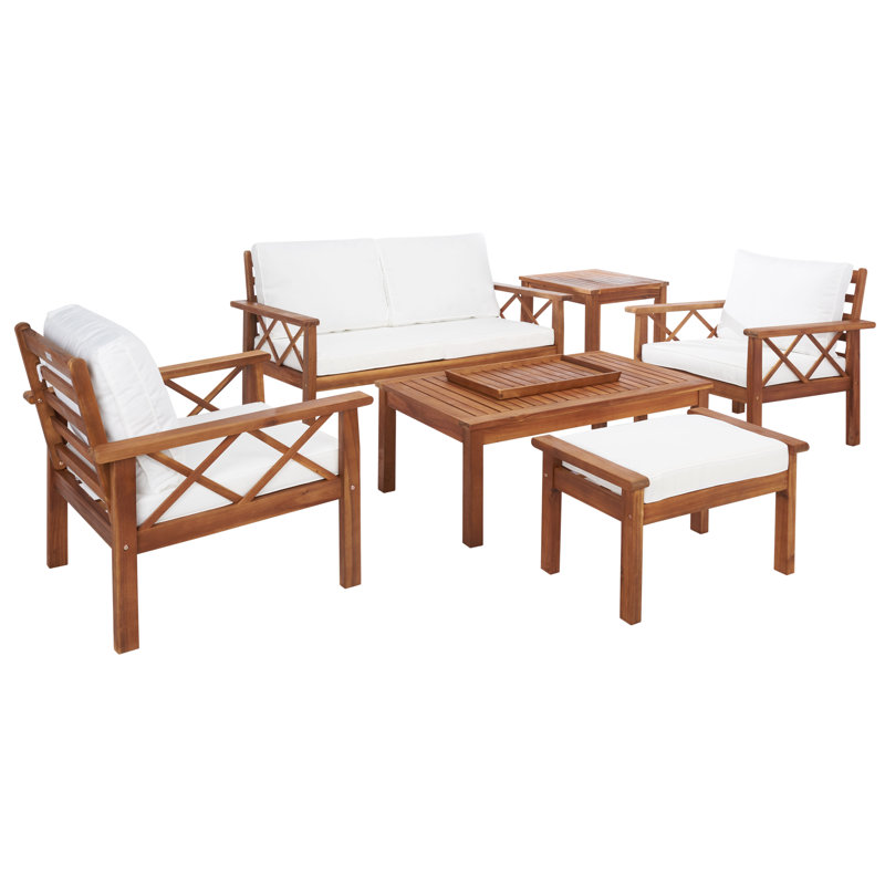 Petoskey Acacia 5 - Person Patio Conversation Set with Cushions, Natural, White