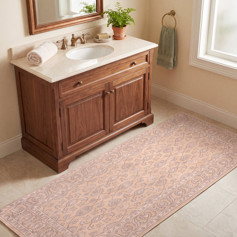 Tapis traditionnel Onyx à motif floral intégral gris crème ivoire beige rose, lavable à la machine, antidérapant, à poils courts, adapté à l'intérieur et à l'extérieur, pour salon, chambre, salle à manger, entrée, couloir, bureau