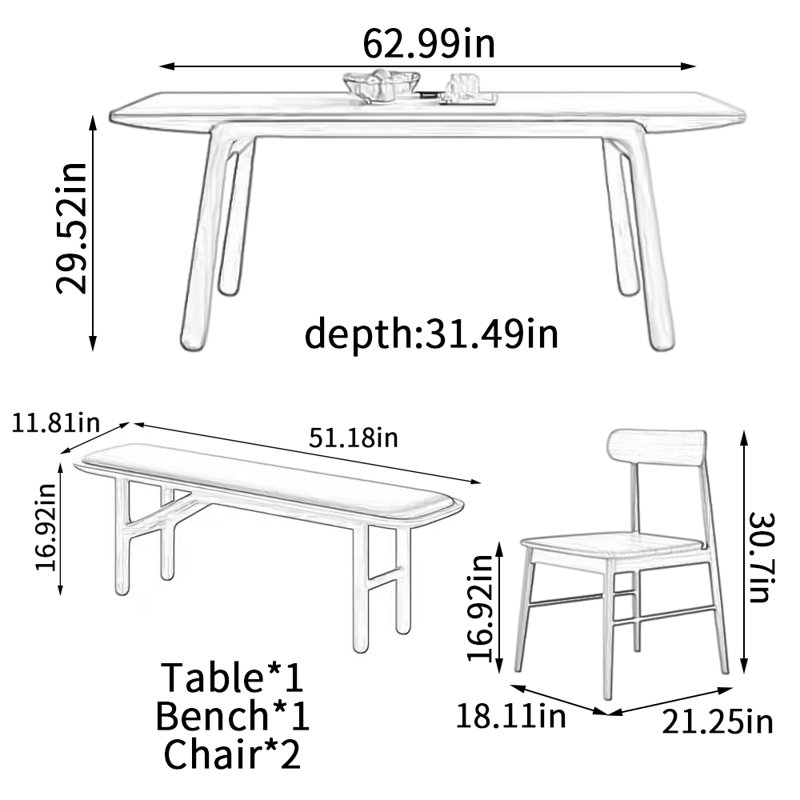 Modern Simple Cherry Wood Rectangular Large Table, 29.52"H x 62.99"L x 31.49"W
