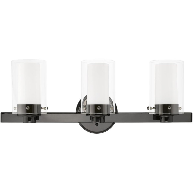 Luminaire de meuble-lavabo en chrome poli noir: 3 lumières 22,5 po avec abat-jour en verre transparent soufflé à la main