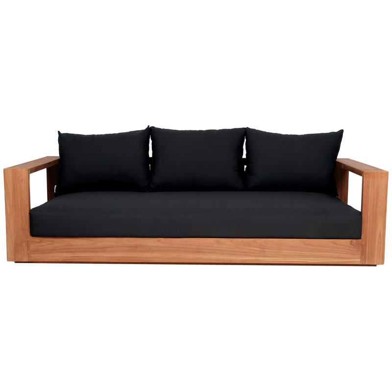 Tulum 87'' Wide Teak Patio Sofa with Cushions, Black