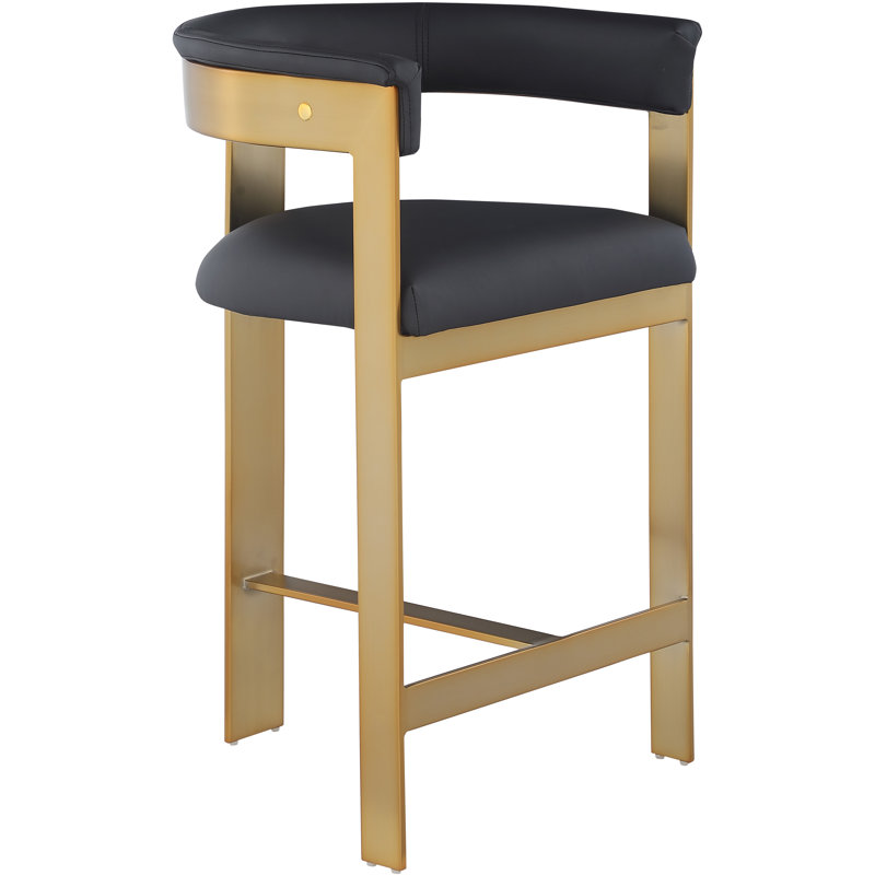 Romeo Hermi Vegan Leather Counter Stool, Black Vegan Leather, Brushed Gold