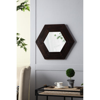 Miroir hexagonal 18,5 po x 18,5 po avec cadre en bois massif