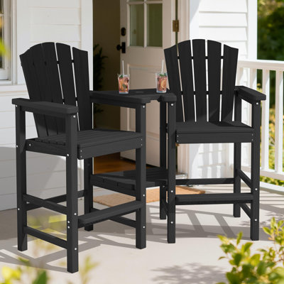 Tall Adirondack Chair Set of 2, All-Weather HDPE Outdoor Adirondack Bar Stools with Double Connecting Trays