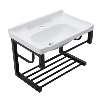 Space-saving Ceramic Sink With Matte Black Accents For Modern Bathrooms