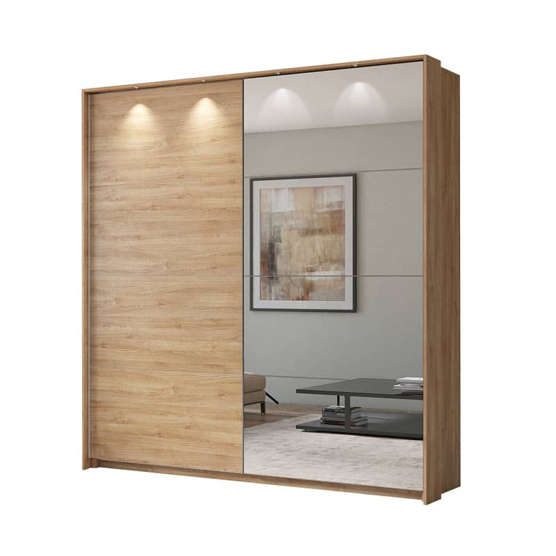 Detjon 2 Door Manufactured Wood Wardrobe, Oak Camargue
