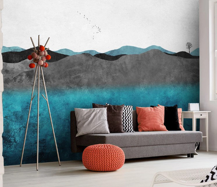 Papier peint amovible Mountain Mountain Birds Tree, L 114 po x l 204 po