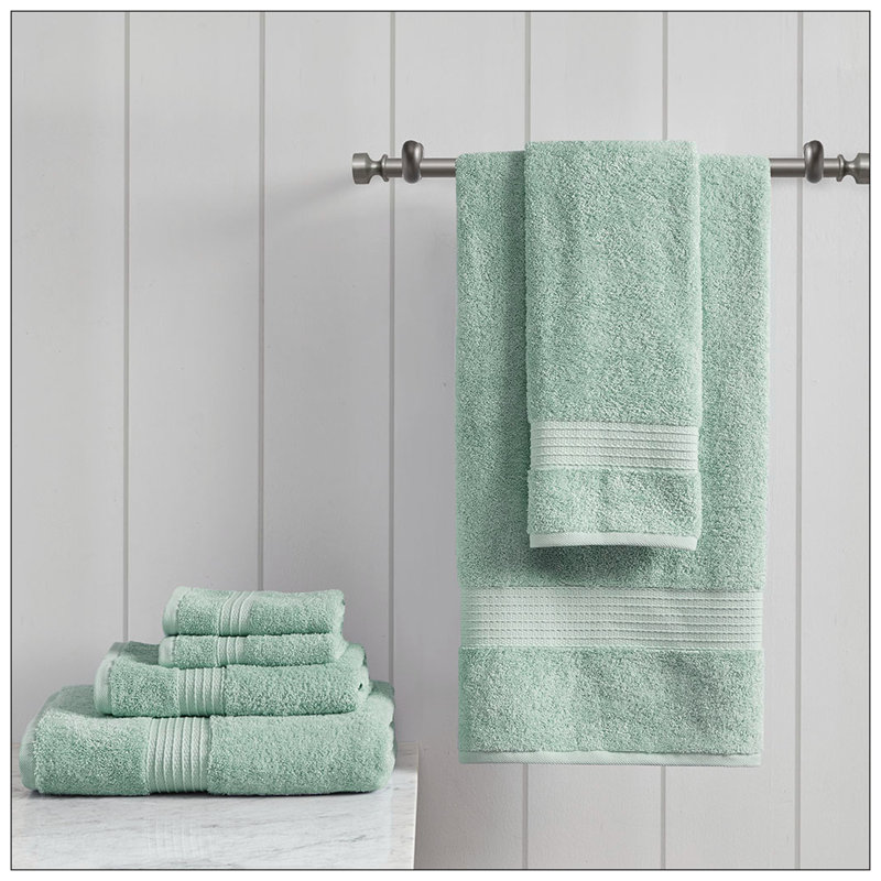 6 Piece 100% Organic Cotton Bath Towels Multi-Size Set, Seafoam