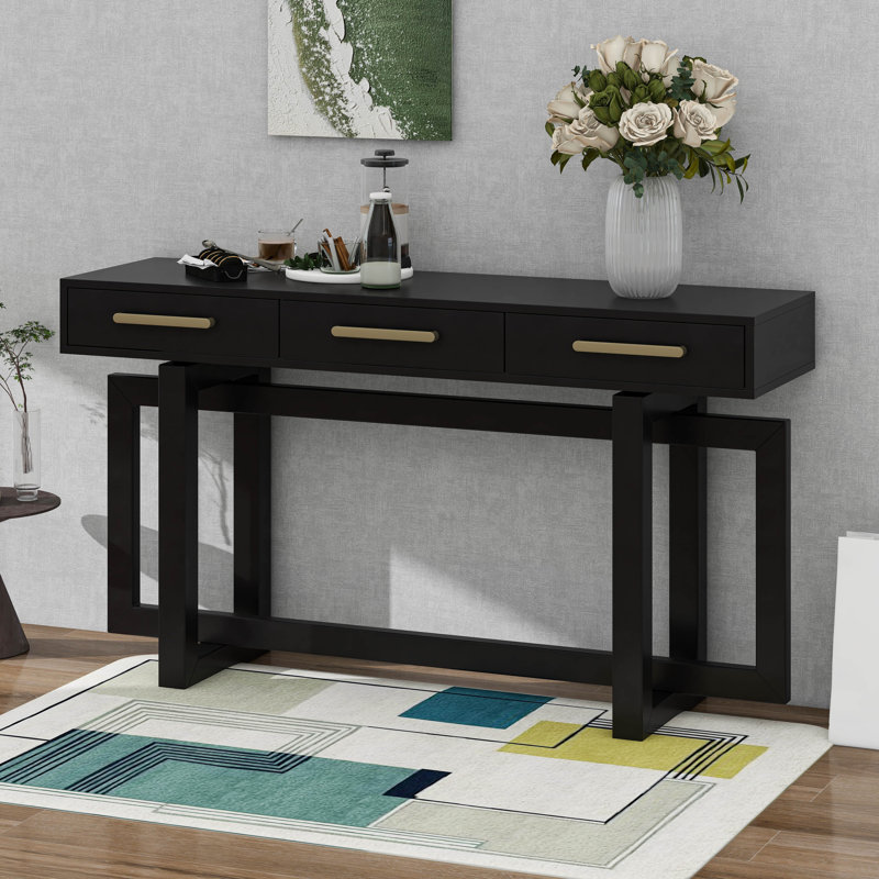 Elegant Console Table With Three Drawers, Black
