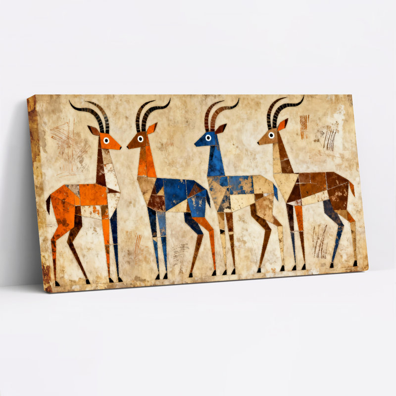 Ensemble de 1 toile tendue sur châssis, motif géométrique d'antilope abstraite, H 24 po x l 48 po