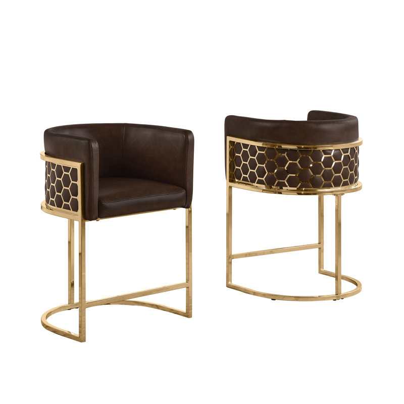 Tabouret de bar rembourré (29 po) et comptoir (24 po) avec tissu en peluche et dossier en forme de peigne miel, Espresso, 2