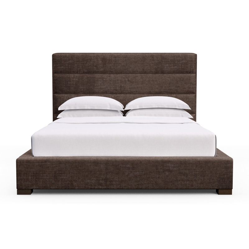 Boyd Upholstered Bed, California King, Box Weave Linen Alabaster, Ebony